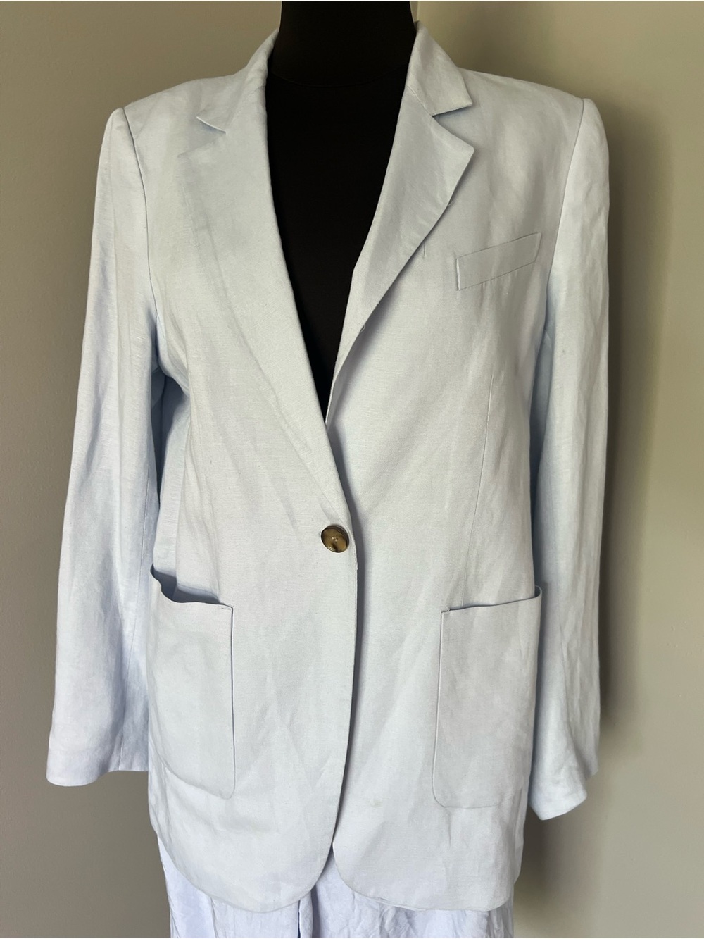 H&M Pale Blue Linen 2pc Short Suit Set